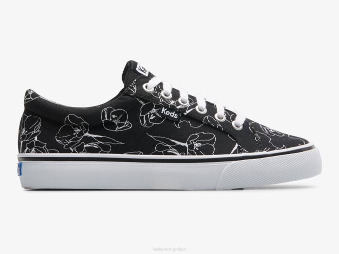 Keds salto chute tênis floral desenhado à mão em lona R28H201 calçados Preto branco mulheres