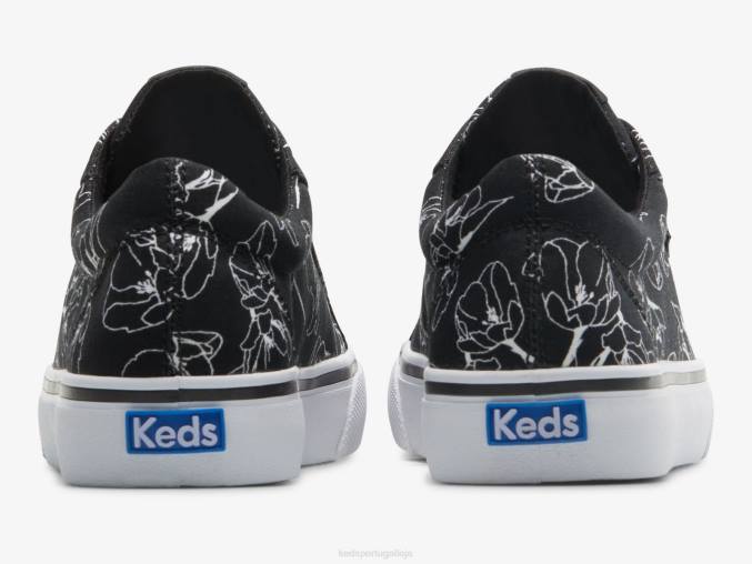 Keds salto chute tênis floral desenhado à mão em lona R28H201 calçados Preto branco mulheres