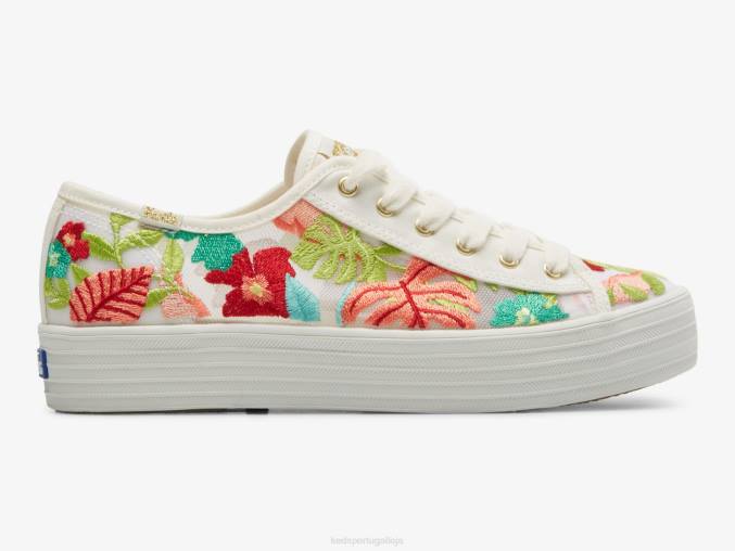 Keds sapatilha com bordado tropical triple kick R28H152 calçados coral branco mulheres