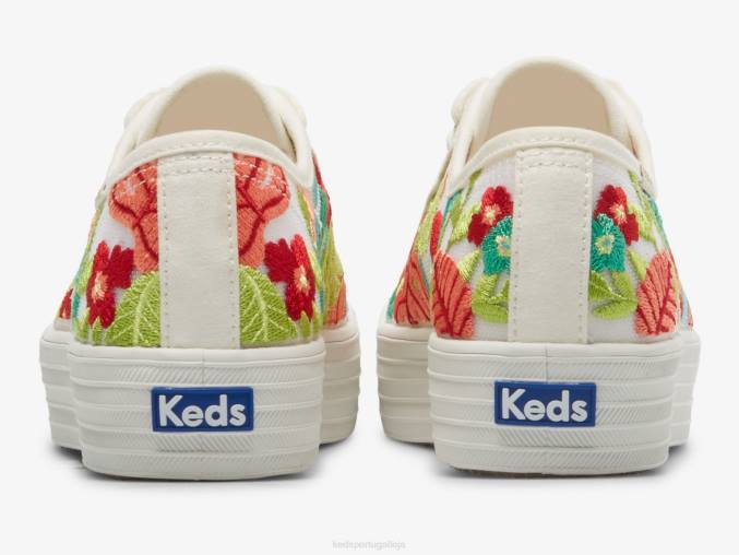 Keds sapatilha com bordado tropical triple kick R28H152 calçados coral branco mulheres