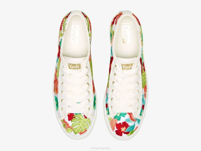 Keds sapatilha com bordado tropical triple kick R28H152 calçados coral branco mulheres