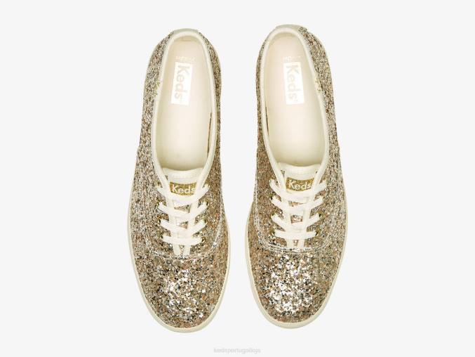 Keds sapatilha de comemoração de glitter campeão R28H105 calçados ouro mulheres
