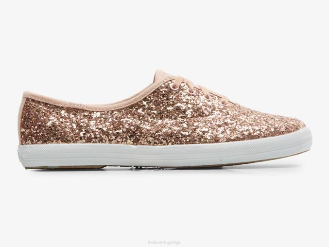Keds sapatilha de comemoração de glitter campeão R28H106 calçados Rosa ouro mulheres