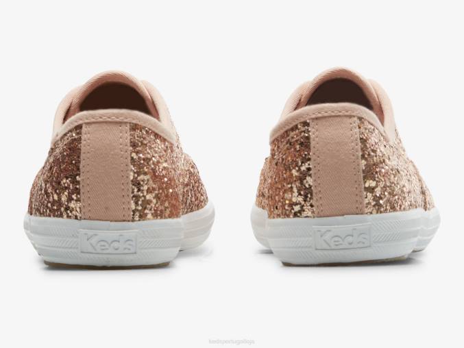 Keds sapatilha de comemoração de glitter campeão R28H106 calçados Rosa ouro mulheres