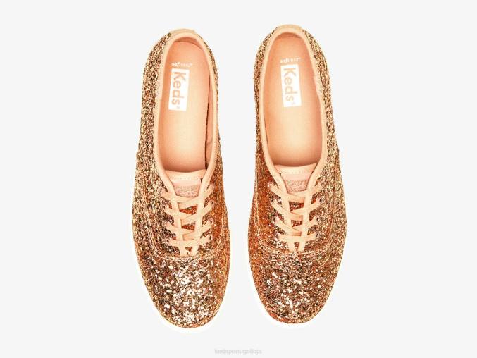 Keds sapatilha de comemoração de glitter campeão R28H106 calçados Rosa ouro mulheres