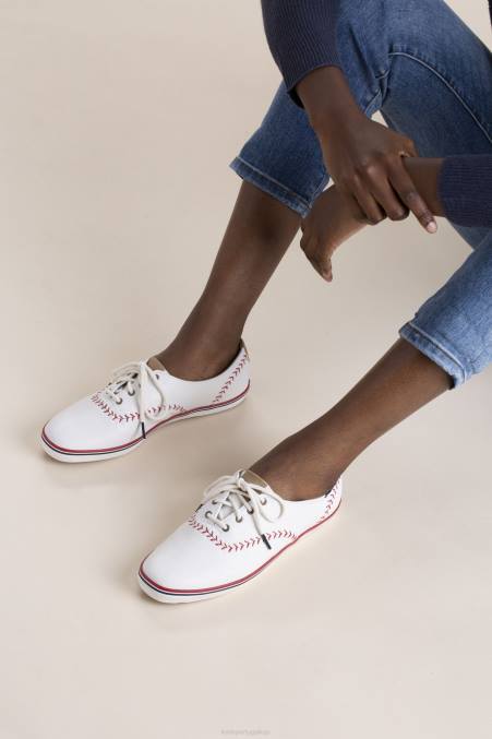 Keds sapatilha de couro com galhardete campeão R28H132 calçados off white mulheres