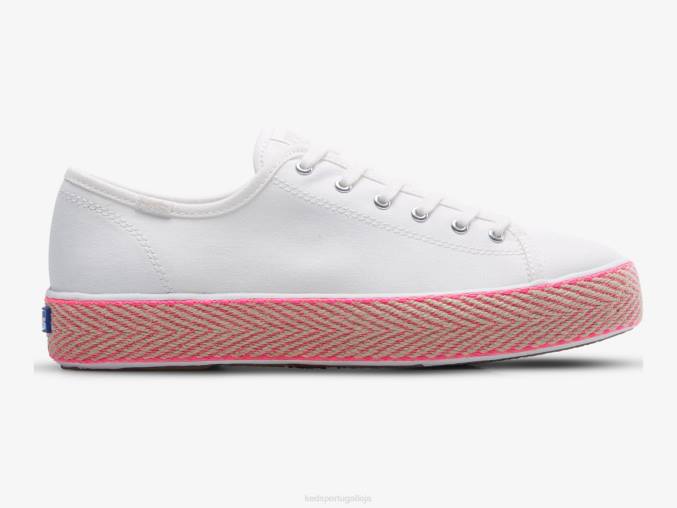 Keds tênis de lona de juta triple kick R28H167 calçados rosa neon branco mulheres