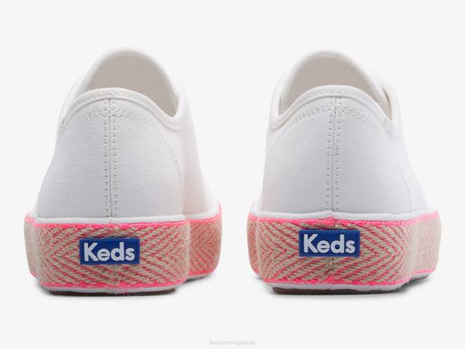 Keds tênis de lona de juta triple kick R28H167 calçados rosa neon branco mulheres