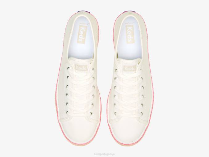 Keds tênis de lona de juta triple kick R28H167 calçados rosa neon branco mulheres