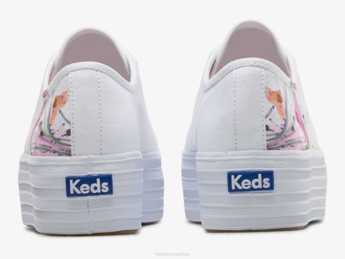 Keds tênis floral com pintura em tela triple up R28H161 calçados branco rosa mulheres