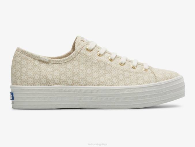 Keds tênis triple kick canvas com estampa floral R28H185 calçados branco bronzeado mulheres