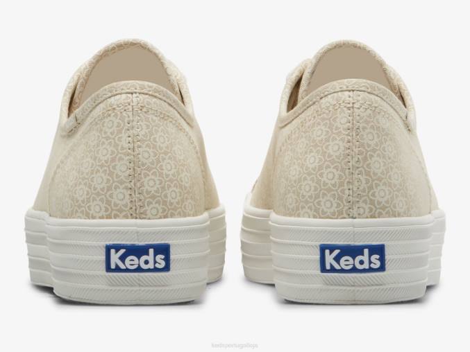 Keds tênis triple kick canvas com estampa floral R28H185 calçados branco bronzeado mulheres