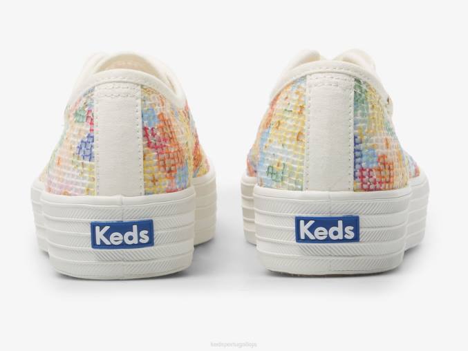 Keds x Rifle Paper Co. malha de chute triplo margaux R28H181 calçados branco multi mulheres
