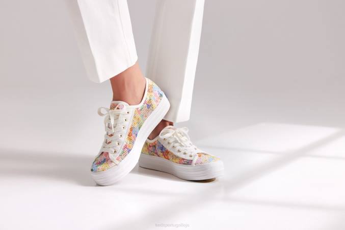 Keds x Rifle Paper Co. malha de chute triplo margaux R28H181 calçados branco multi mulheres