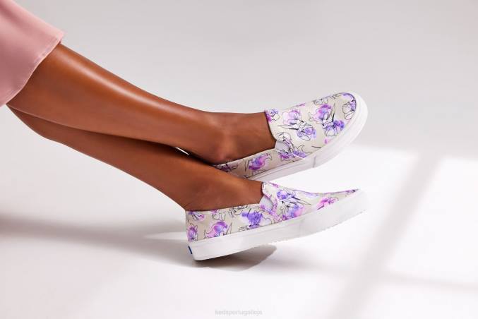 Keds Tênis com estampa floral aquarela de lona de dois andares R28H64 calçados cinza roxo mulheres