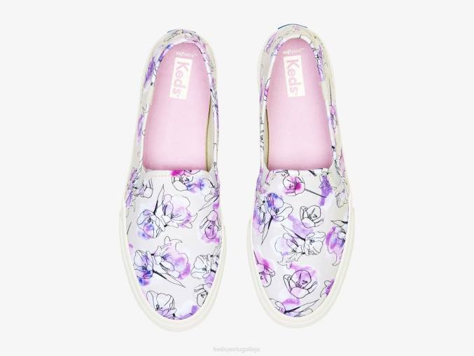 Keds Tênis com estampa floral aquarela de lona de dois andares R28H64 calçados cinza roxo mulheres