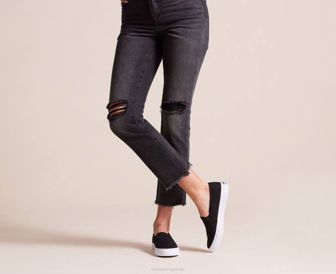 Keds sapatilha de lona de dois andares R28H1 calçados preto mulheres
