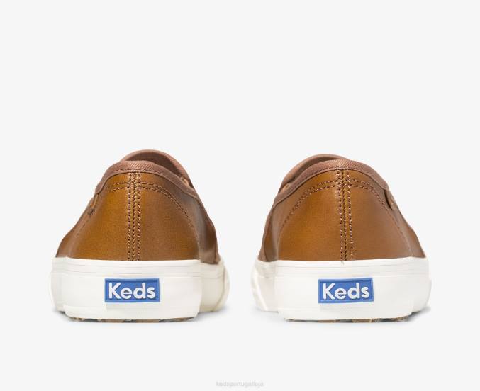 Keds tênis slip on de couro double decker R28H26 calçados conhaque mulheres