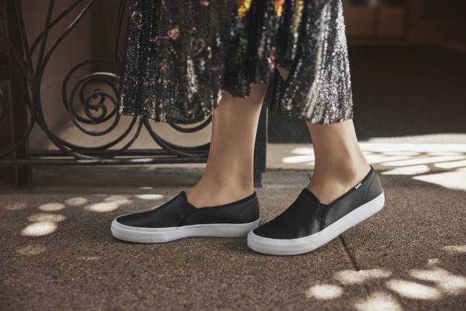 Keds tênis slip on de couro double decker R28H27 calçados preto mulheres