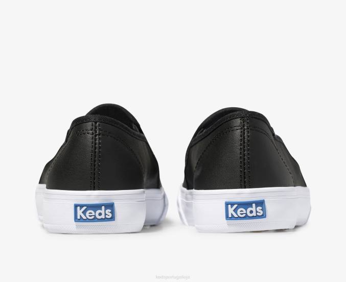 Keds tênis slip on de couro double decker R28H27 calçados preto mulheres